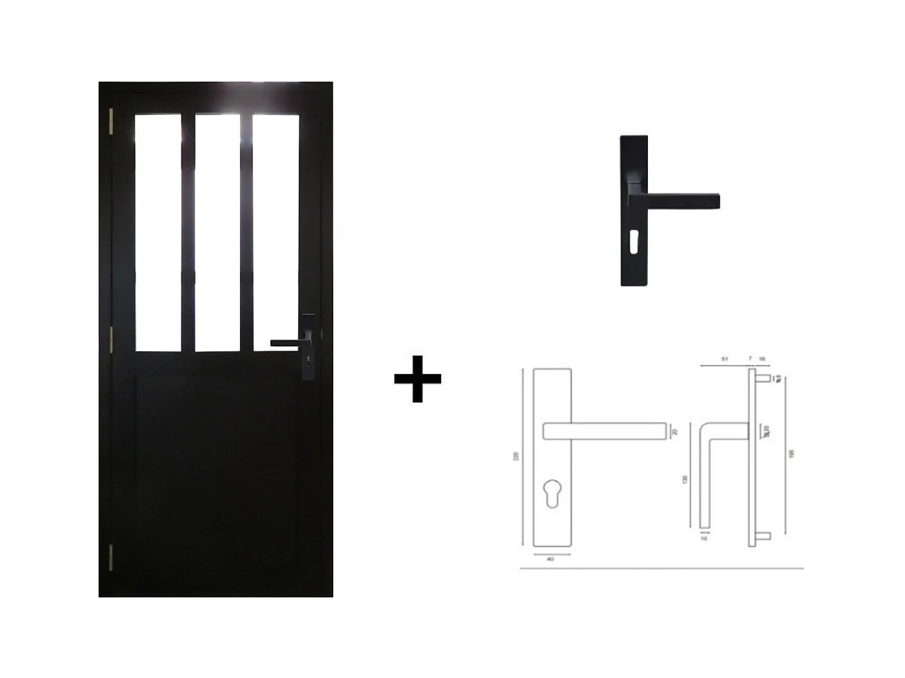 Gd Menuiseries Zwart Werkplaatsdeurblok H204 X L83 Rechter Duwzijpaneel + Handgreep