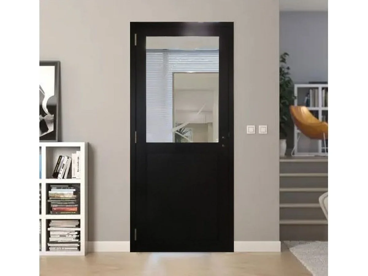 Bloc Porte Atelier Noir sans meneau H204 x L83 Poussant Droite Cotes Tableau