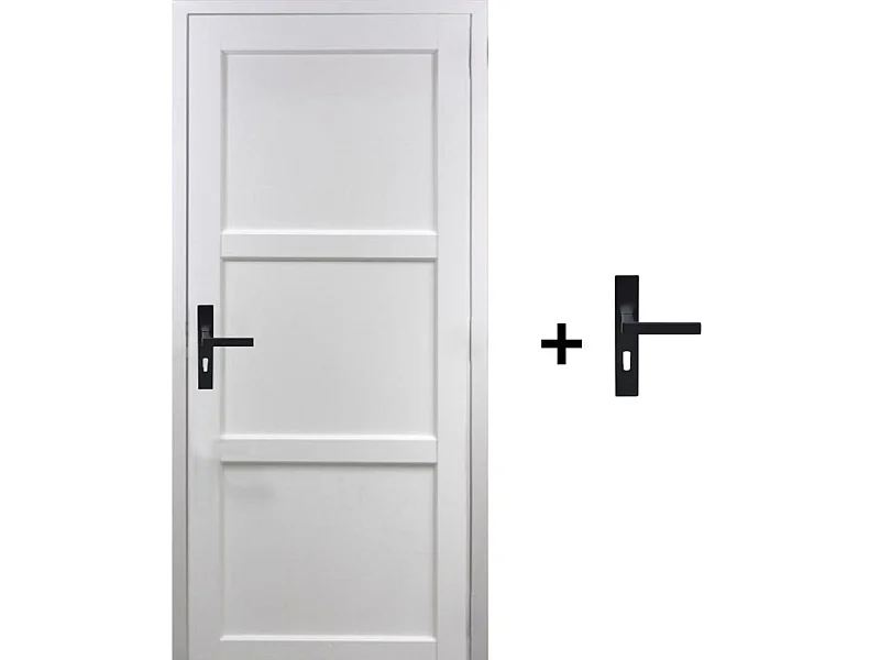 Bloc Porte Korya Blanc 3 Panneaux H204 X L83 Poussant Droite  Cotes Tableau +poignee Gd Menuiseries