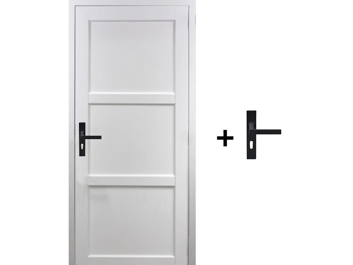 Blocco Porta Korya Bianco 3 Pannelli H204 x L83 Pannello Nervature Spingendo Destra + Maniglia