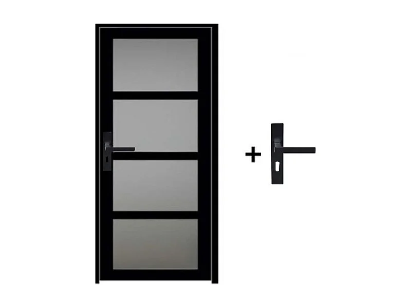 Bloc Porte Telia Noir Vitree H204 X L73 Poussant Droite Cotes Tableau +poignee Gd Menuiseries