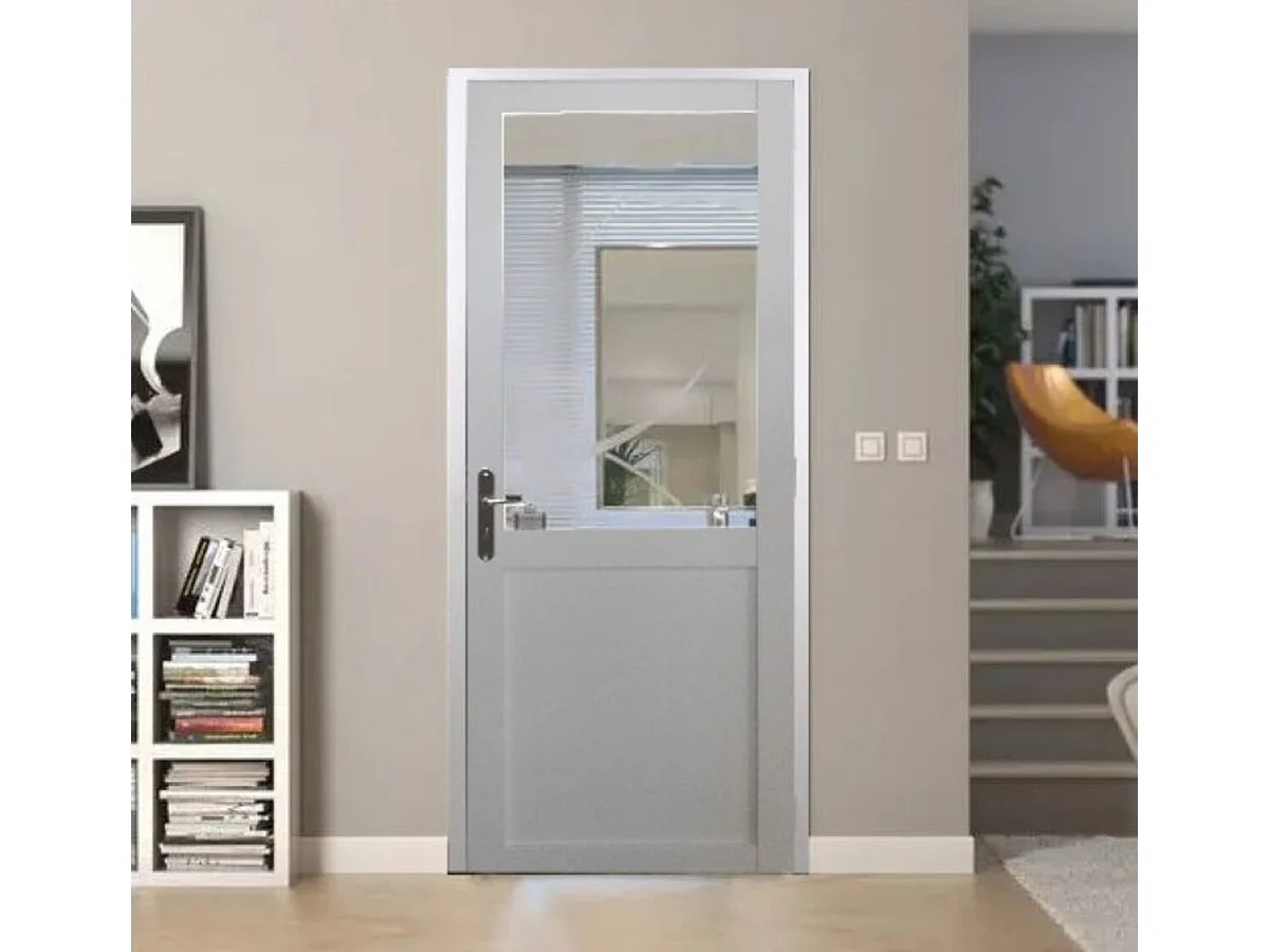 Bloc Porte Atelier BLANC sans meneau H204 x L73 Poussant Droite Cotes Tableau +Poignee