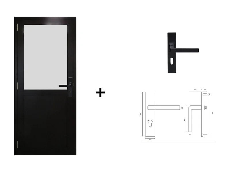 Gd Menuiseries Athena Zwart Deurblok H204 X L83 Duwen Rechts Tafelafmetingen + Handgreep