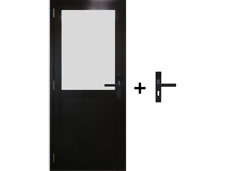 Bloc Porte Athena Noir H204 X L83 Poussant Droite Cotes Tableau +poignee Gd Menuiseries