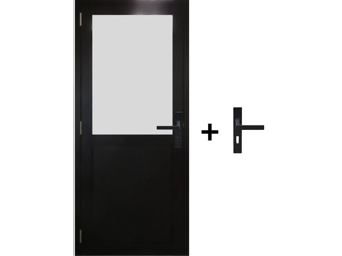 Bloc Porte Athena Noir H204 X L83 Poussant Droite Cotes Tableau +poignee Gd Menuiseries