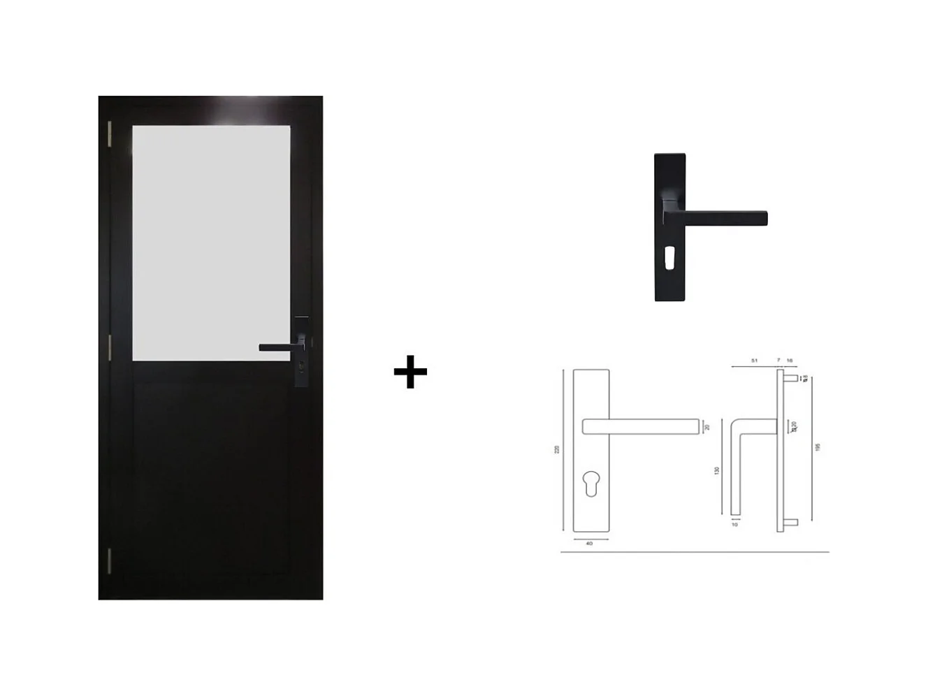 Bloc Porte Athena Noir H204 X L83 Poussant Droite Cotes Tableau +poignee Gd Menuiseries
