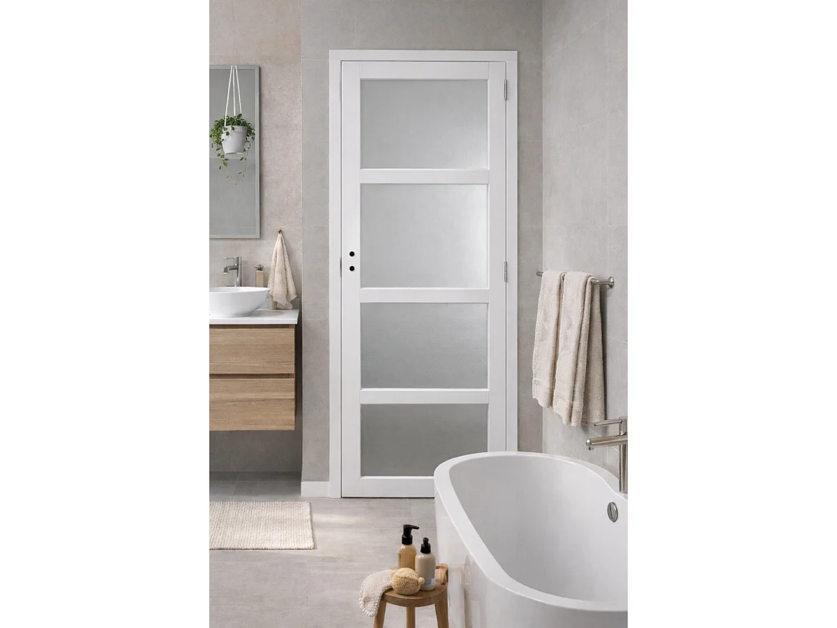 Bloque de Puerta de Vidrio Tana Blanco H204 x L83 Mesa con Varillas de Empuje Izquierda