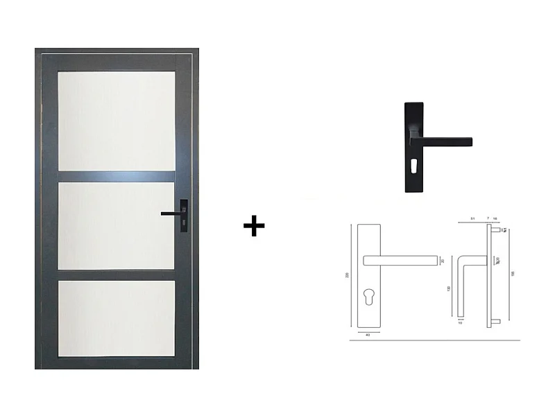 Gd Menuiseries Blakeria Ral7016 Glazen Deurblok H204 X L83 Linker Zijpaneel + Handgreep