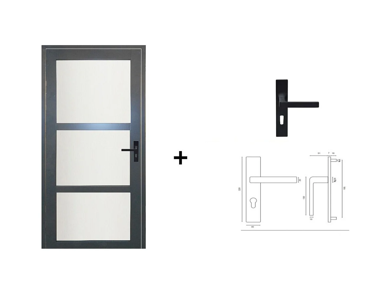 Gd Menuiseries Blakeria Ral7016 Glazen Deurblok H204 X L83 Linker Zijpaneel + Handgreep