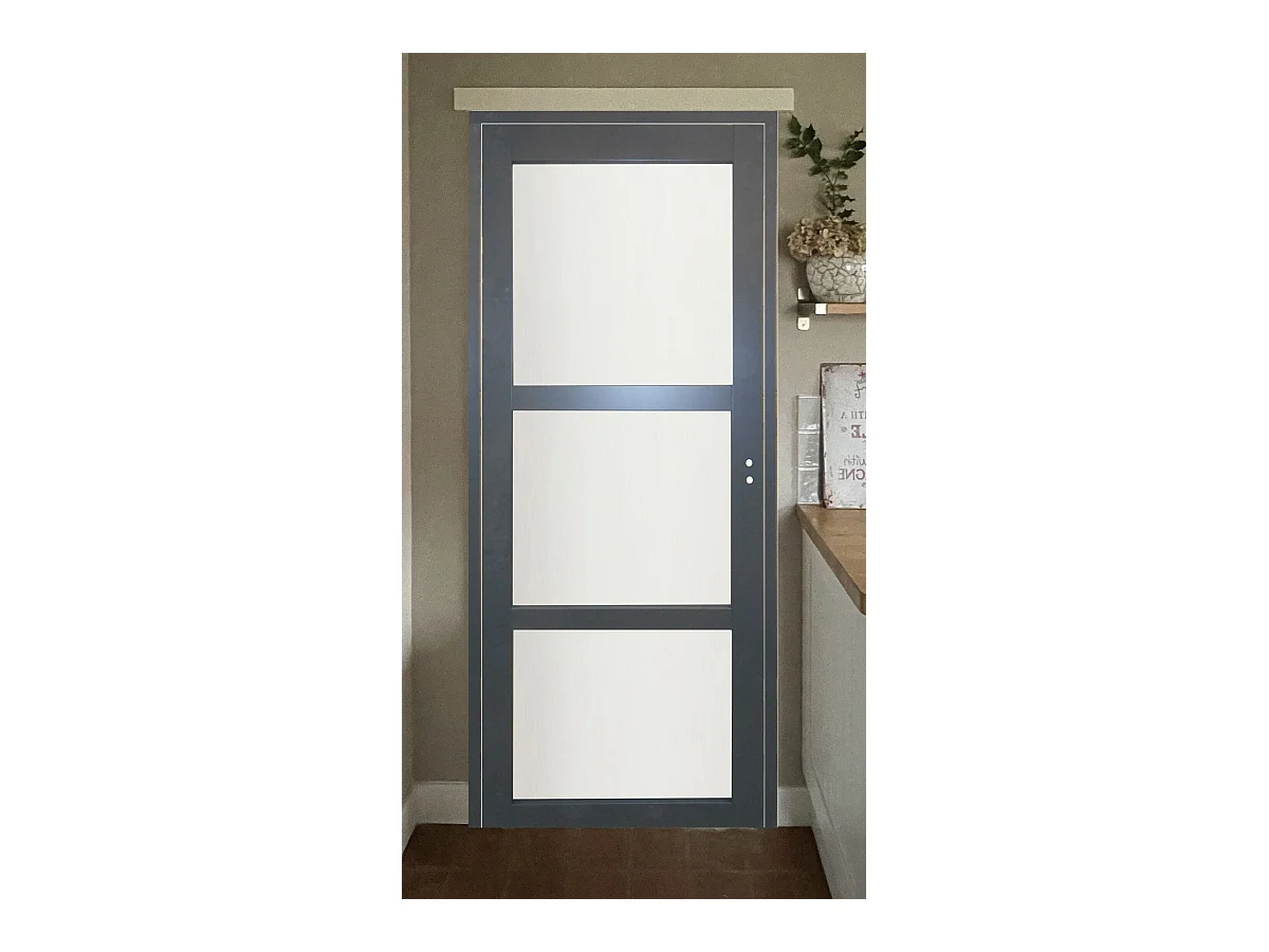 Gd Menuiseries Blakeria Ral7016 Glazen Deurblok H204 X L83 Linker Zijpaneel + Handgreep