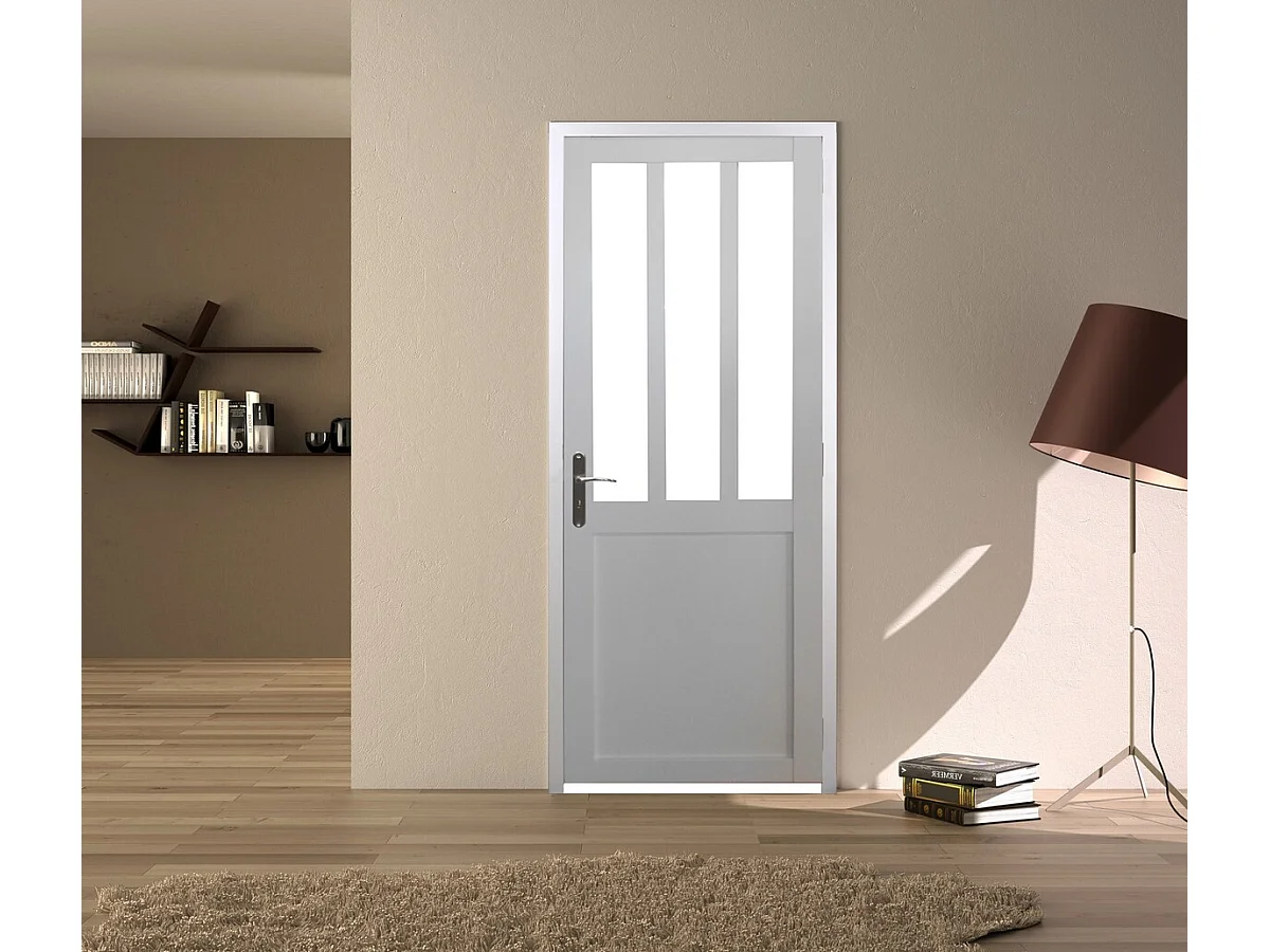 Bloc Porte Atelier BLANC H204 x L73 Poussant Droite Cotes Tableau +Poignee