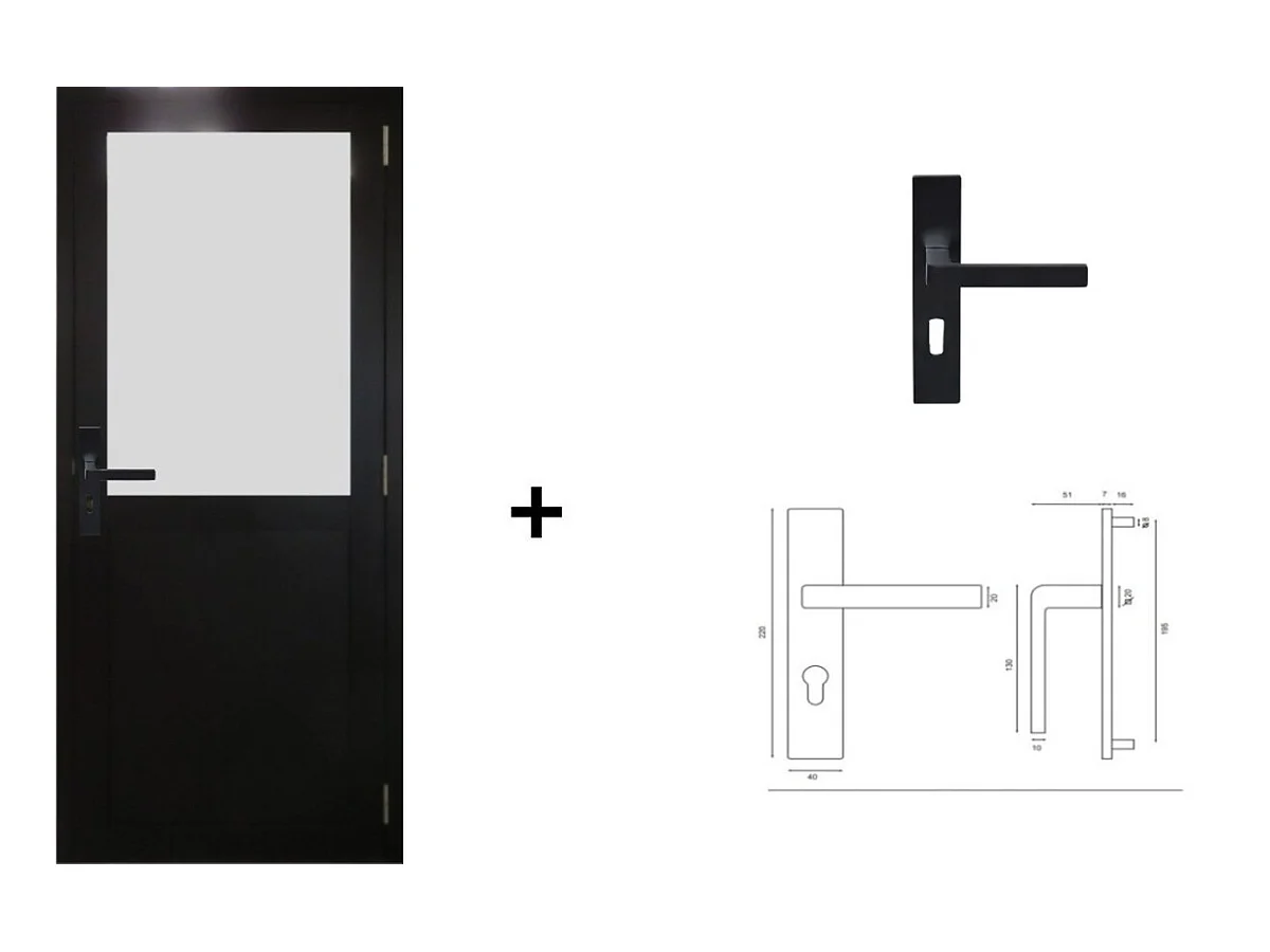 Gd Menuiseries Athena Zwart Deurblok H204 X L83 Links Duwtafel Afmetingen + Handgreep