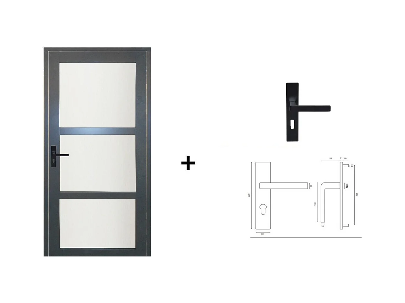 Gd Menuiseries Blakeria Ral7016 Glazen Deurblok H204 X L73 Rechts Duwzijpaneel + Handgreep