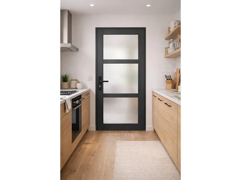 Blakeria RAL7016 Bloque de puerta acristalada H204 x L73 Panel lateral derecho + manija