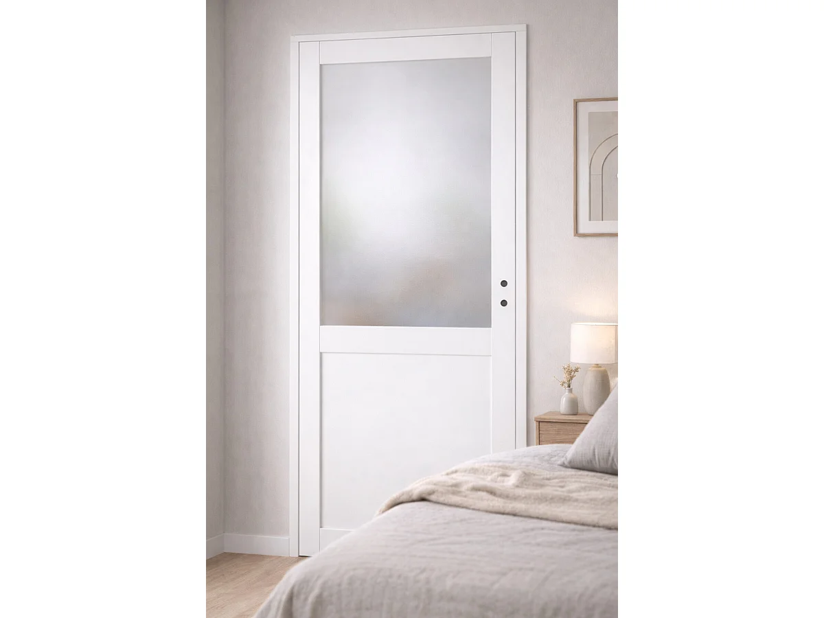 Bloque de puerta Athena BLANCO H204 x L83 empujando hacia la izquierda Tabla de dimensiones