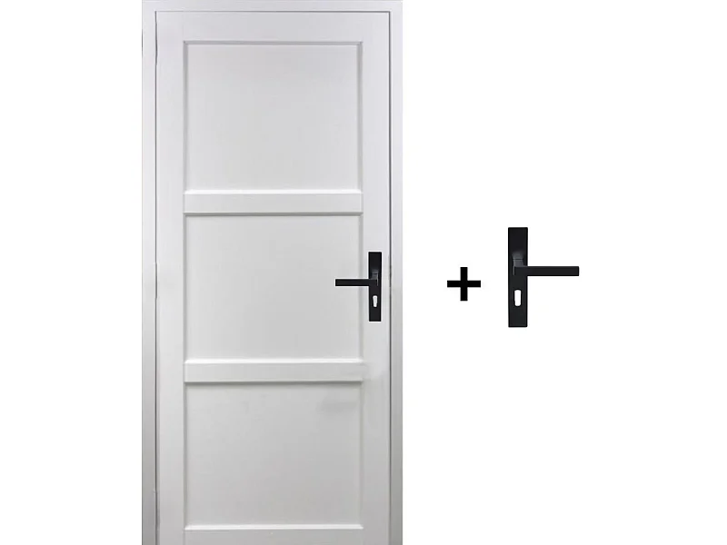 Bloc Porte Korya Blanc 3 Panneaux H204 X L83 Poussant Gauche Cotes Tableau +poignee Gd Menuiseries