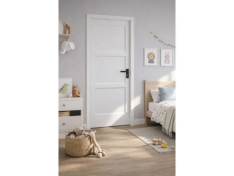 Korya Bloque de puerta blanco 3 paneles H204 x L83 Panel lateral izquierdo + manija