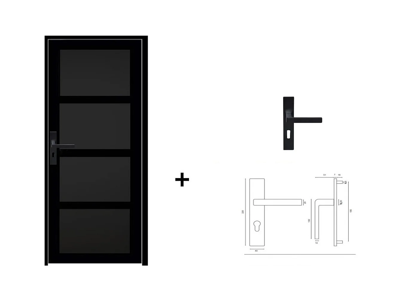Bloc Porte Telia Noir 4 Panneaux H204 X L73 Poussant Droite Cotes Tableau +poignee Gd Menuiseries