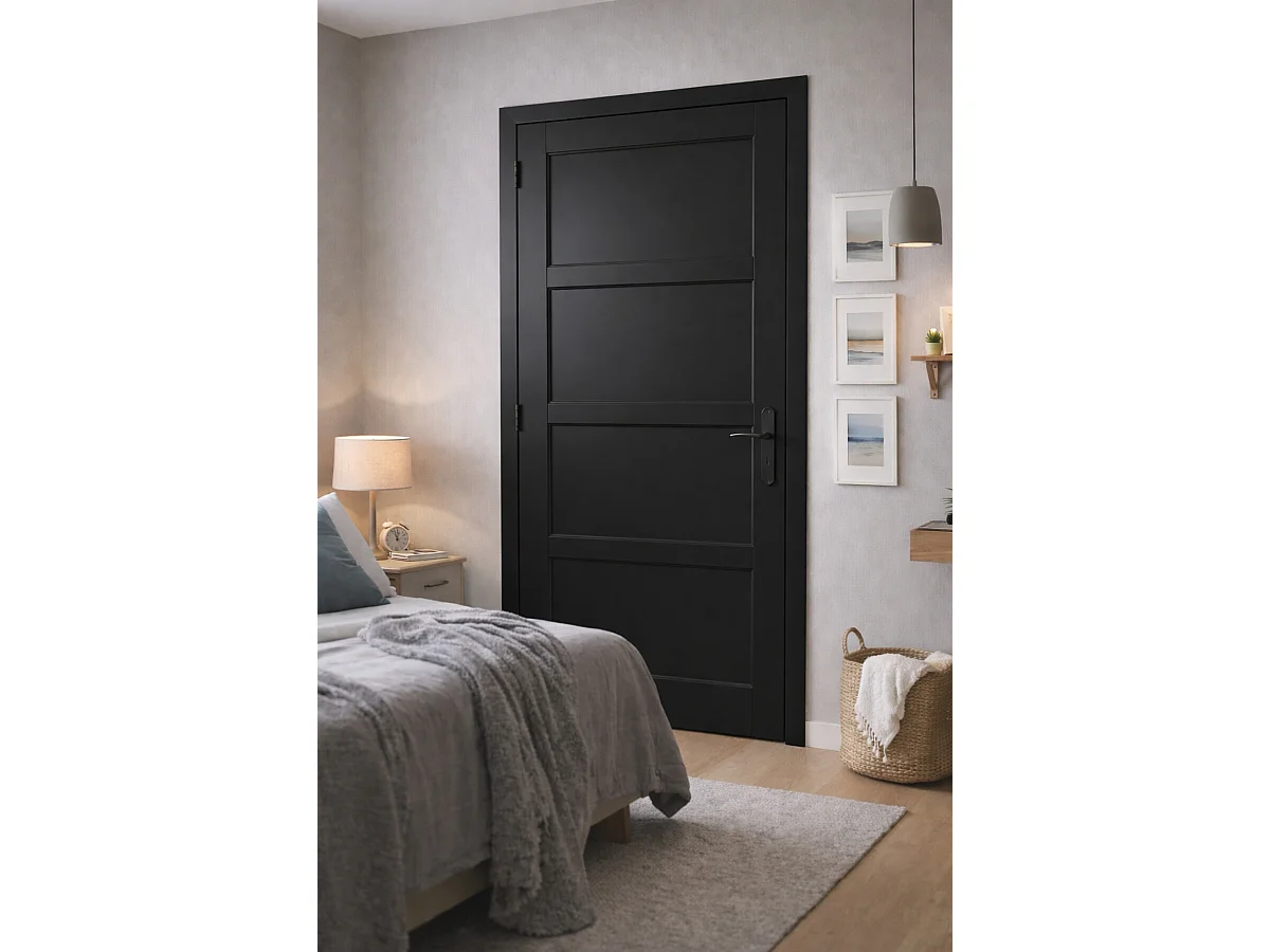 Blocco porta Telia Black 4 pannelli H204 x L73 spingendo a destra dimensioni pannello + maniglia