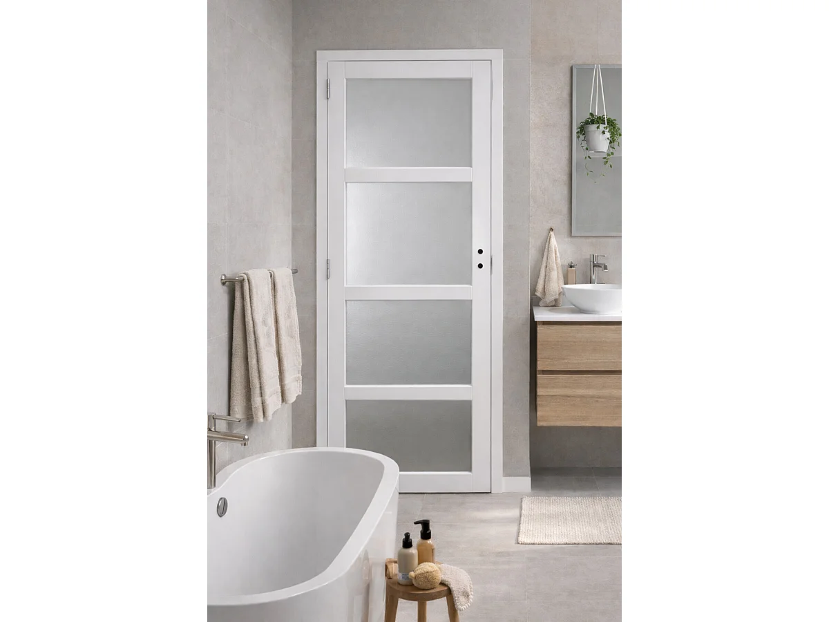 Tana Glass Door Block Blanco H204 x L73 Empujando la mesa del lado derecho