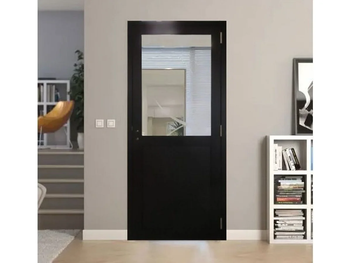 Bloc Porte Atelier Noir Sans Meneau H204 X L83 Poussant Gauche Cotes Tableau Gd Menuiseries