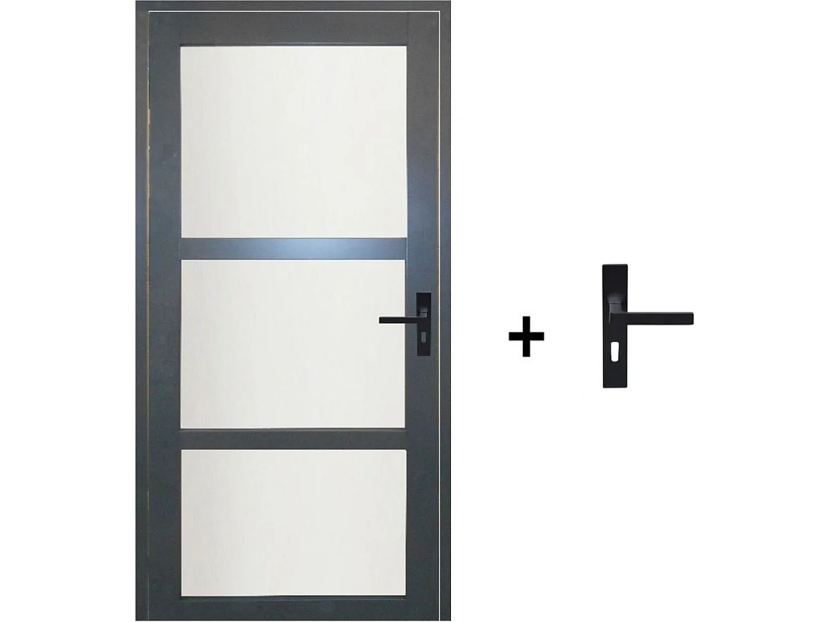 Blocco porta in vetro Blakeria RAL7016 H204 x L73 Pannello laterale a spinta sinistro + maniglia