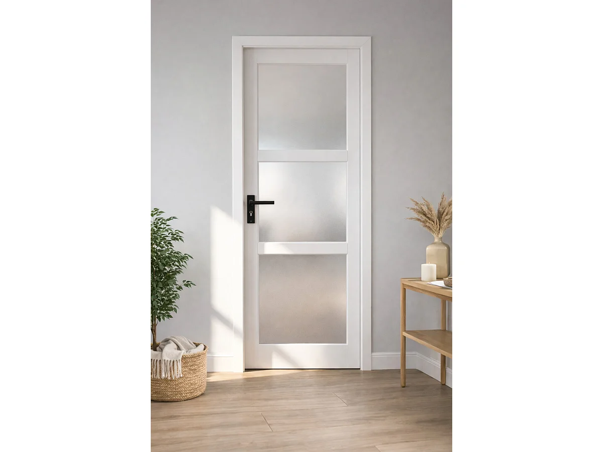 Blocco Porta Kenya Vetro Bianco H204 x L73 Pannello Lati Sx Spinta + Maniglia