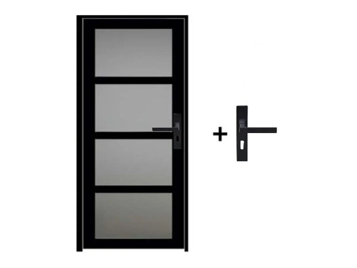 Bloc Porte Telia Noir Vitree H204 X L83 Poussant Gauche Cotes Tableau +poignee Gd Menuiseries