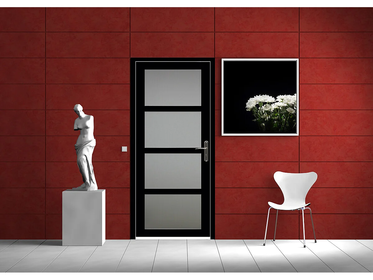 Gd Menuiseries Telia Zwart Glazen Deurblok H204 X L83 Linker Zijpaneel + Handgreep