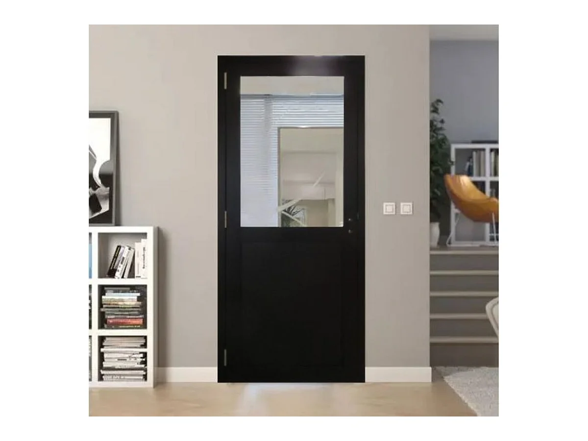 Bloc Porte Atelier Noir Sans Meneau H204 X L73 Poussant Droite Cotes Tableau Gd Menuiseries