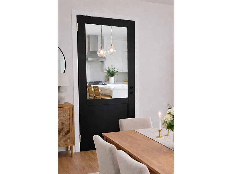 Bloque de puerta de taller negro sin parteluz H204 x L73 empujando hacia la derecha Tabla de dimensiones