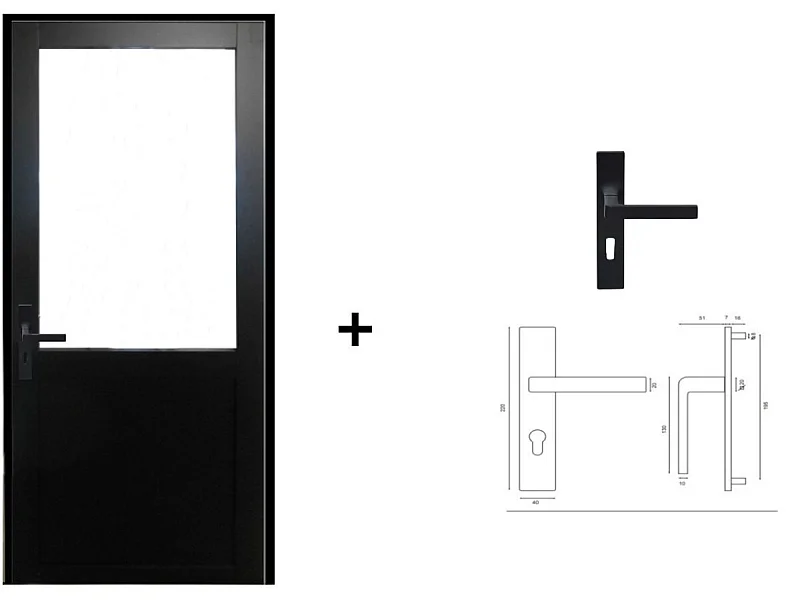 Bloc Porte Atelier Noir Sans Meneau H204 X L83 Poussant Droite Cotes Tableau +poignee Gd Menuiseries