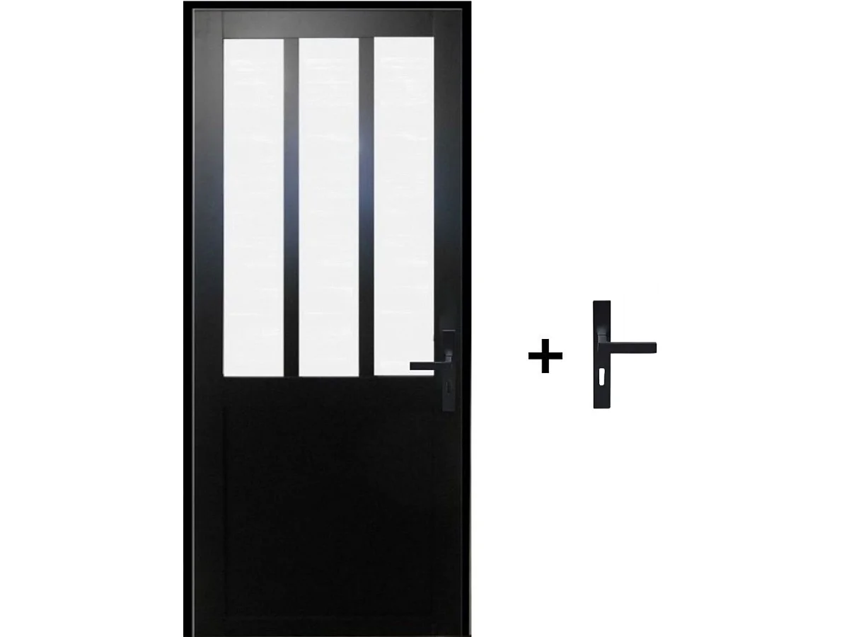 Bloc Porte Atelier Noir vitre depoli H204 x L73 Poussant Gauche Cotes Tableau + Poignee
