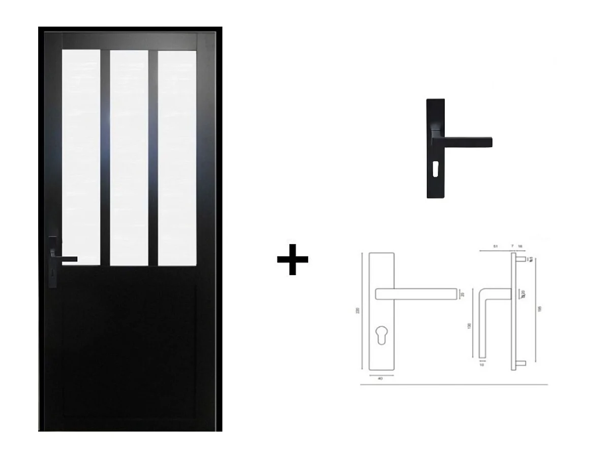 Bloc Porte Atelier Noir Vitre Depoli H204 X L73 Poussant Droite Cotes Tableau +poignee Gd Menuiseries