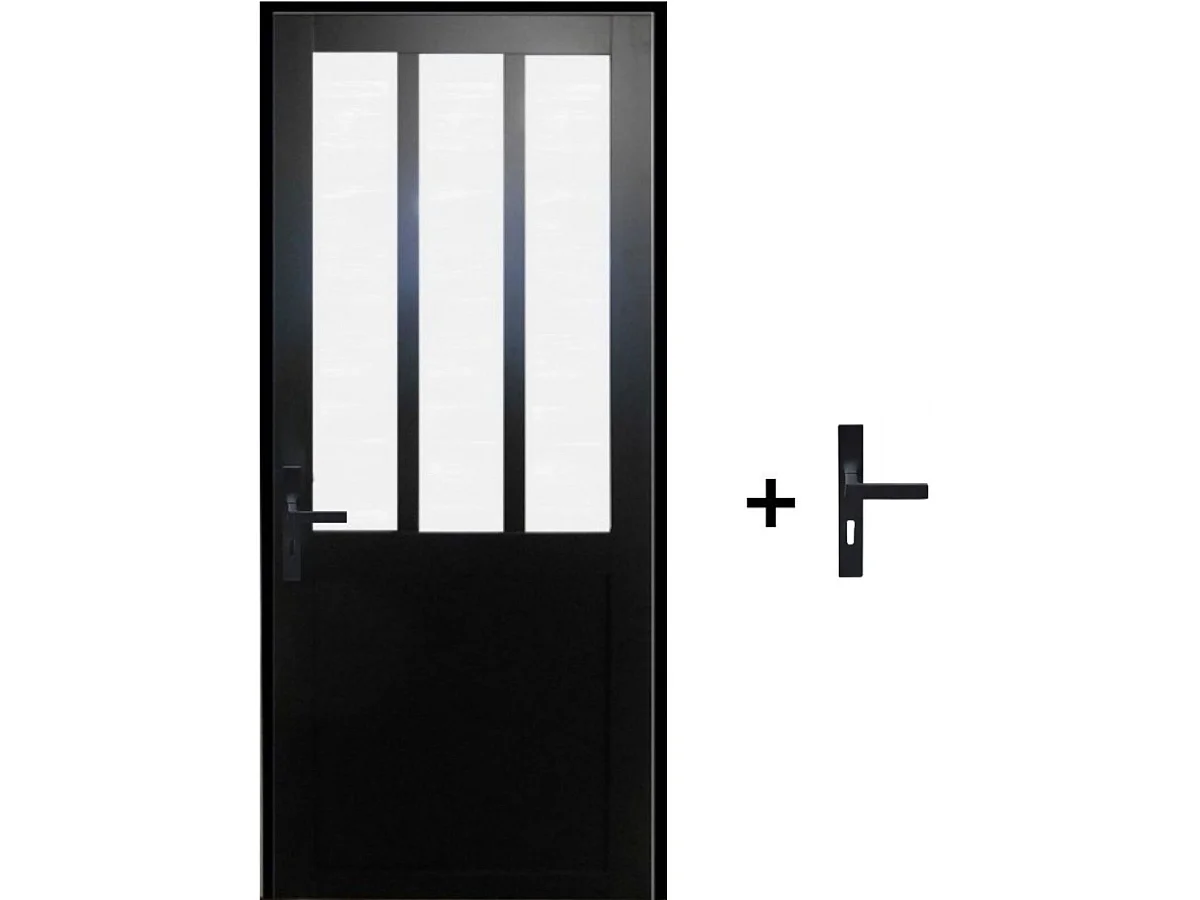 Bloc Porte Atelier Noir vitre depoli H204 x L73 Poussant Droite Cotes Tableau +Poignee