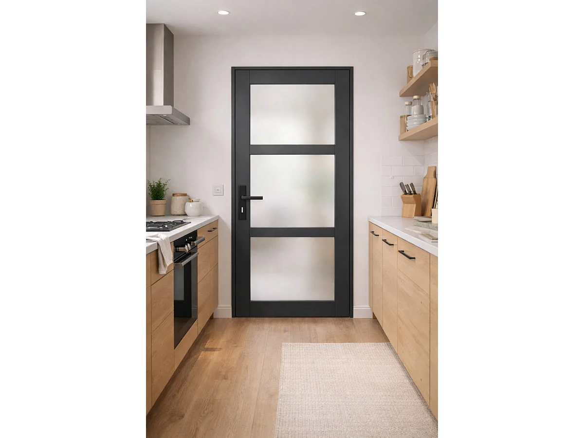 Blakeria RAL7016 Blocco porta vetrata H204 x L83 Pannello laterale a spinta destro + Maniglia
