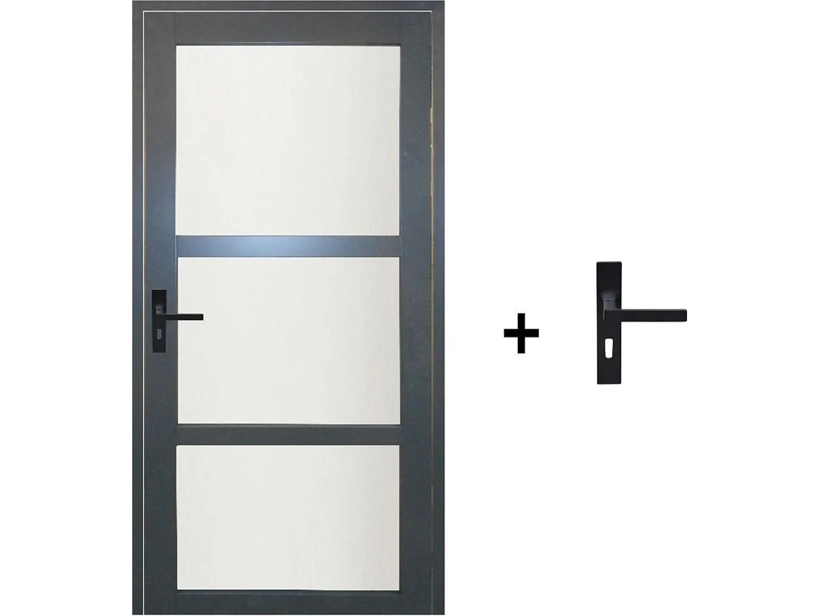 Blakeria RAL7016 Blocco porta vetrata H204 x L83 Pannello laterale a spinta destro + Maniglia
