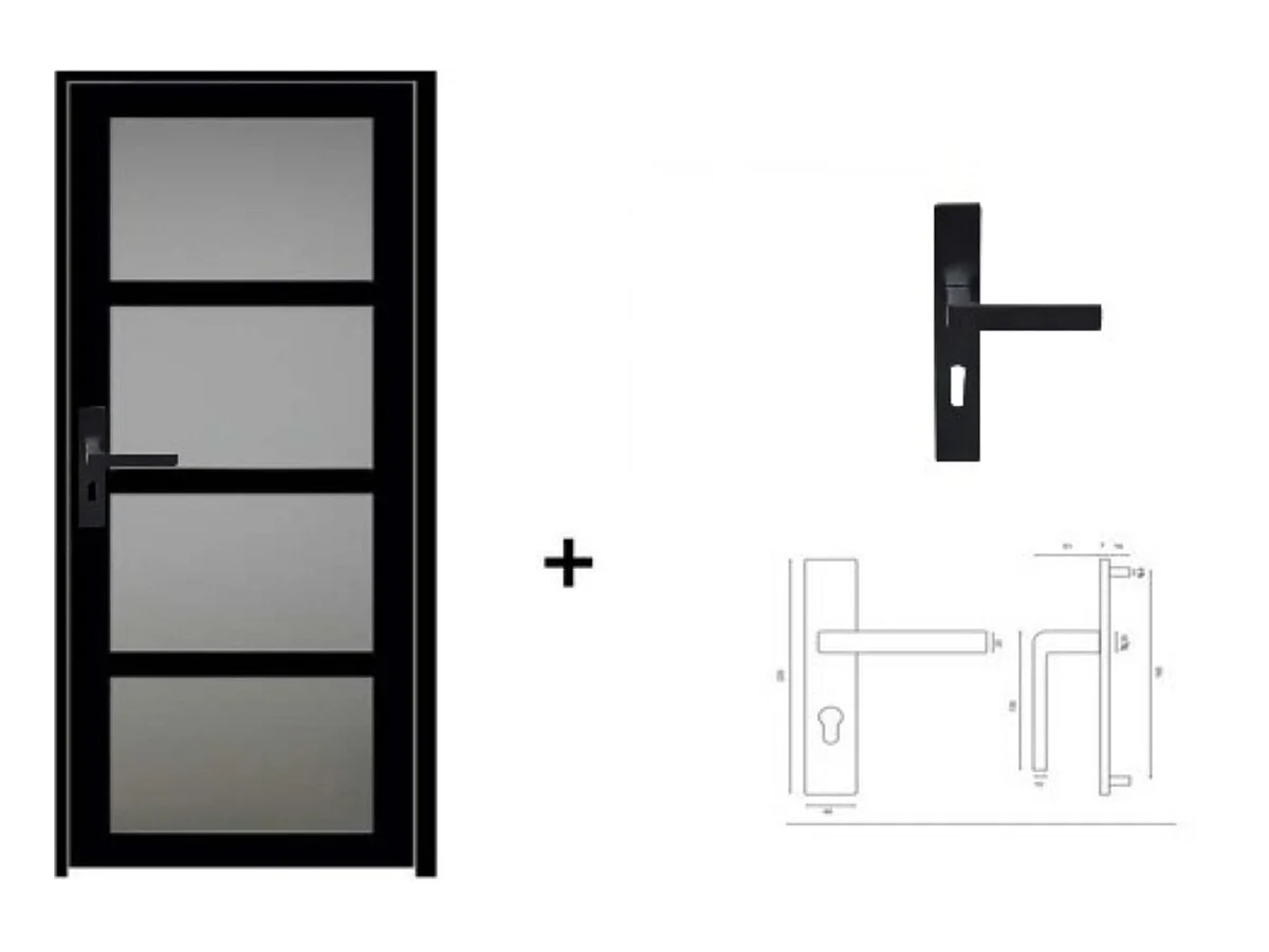 Bloc Porte Telia Noir Vitree H204 X L83 Poussant Droite Cotes Tableau +poignee Gd Menuiseries