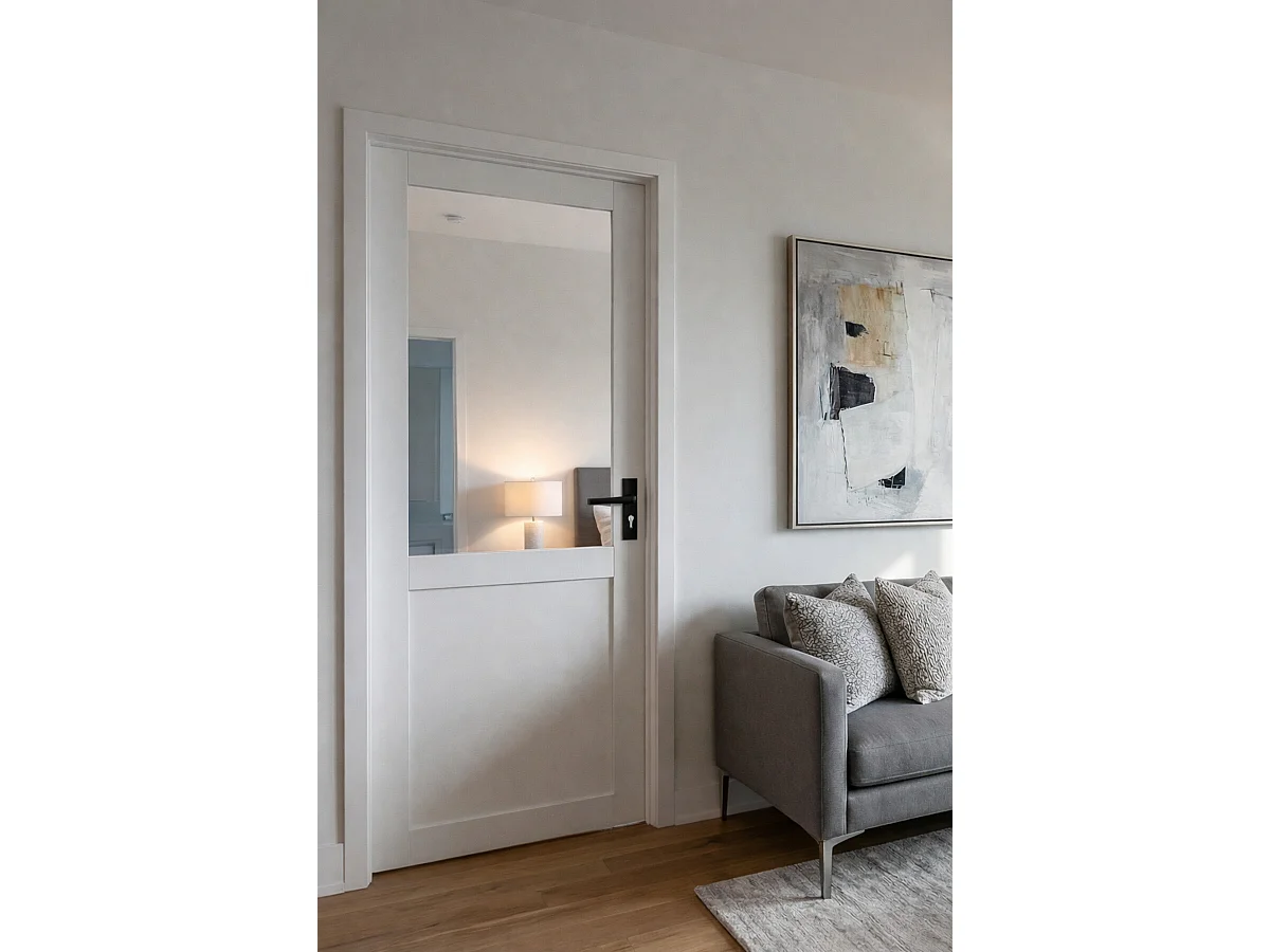 Bloque de puerta de taller BLANCO sin parteluz H204 x L83 Dimensiones de la mesa de empuje izquierda + manija