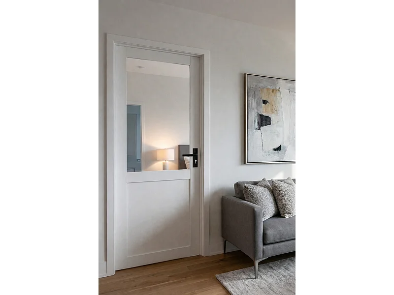 Bloque de puerta de taller BLANCO sin parteluz H204 x L83 Dimensiones de la mesa de empuje izquierda + manija