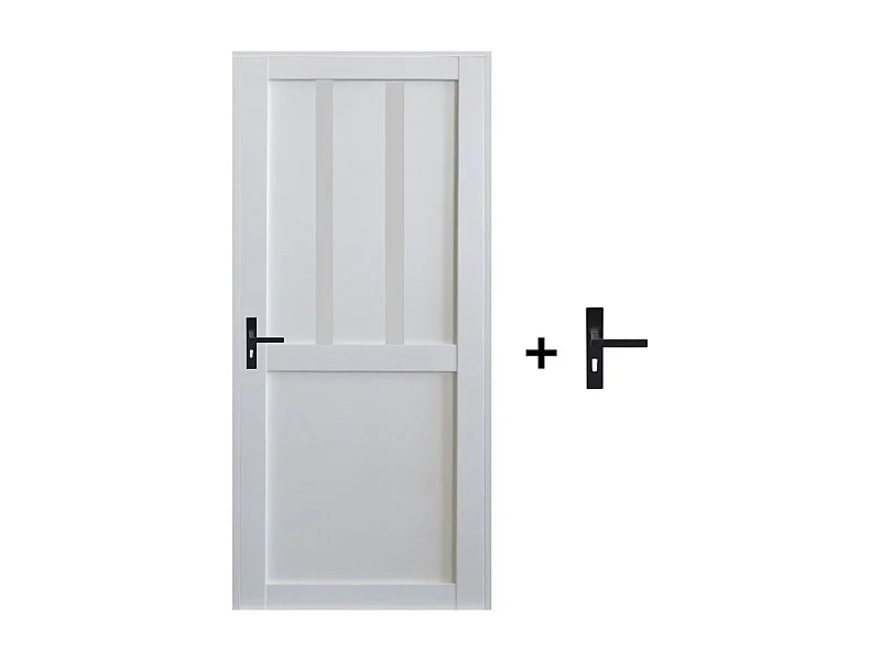 Bloc Porte Atelier 2 Panneaux Blanc H204 X L83 Poussant Droite Cotes Tableau + Poignee Gd Menuiseries