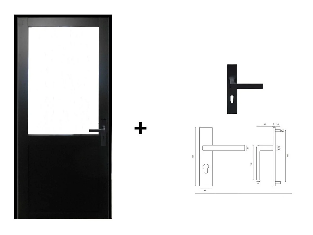 Bloc Porte Atelier Noir Sans Meneau H204 X L83 Poussant Gauche Cotes Tableau +poignee Gd Menuiseries