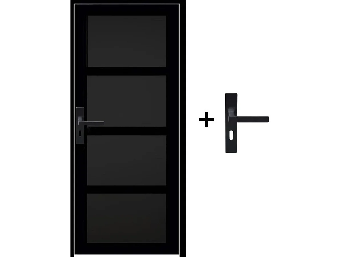 Bloc Porte  Telia Noir 4 Panneaux H204 X L83 Poussant Droite Cotes Tableau +poignee Gd Menuiseries