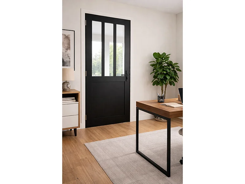 Bloque de puerta de taller negro H204 x L73 Panel lateral de empuje derecho + manija