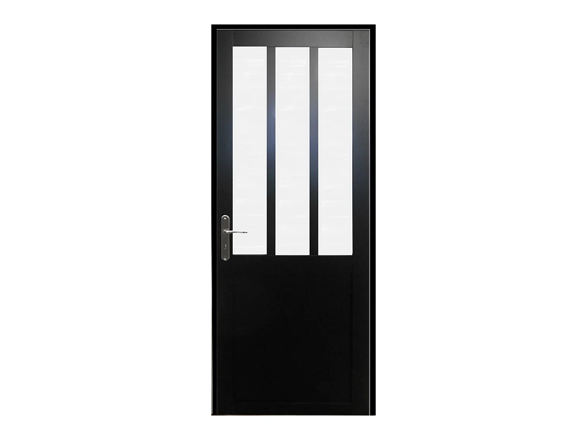 Bloc Porte Atelier Noir Vitre Depoli H204 X L73 Poussant Droite Cotes Tableau Gd Menuiseries