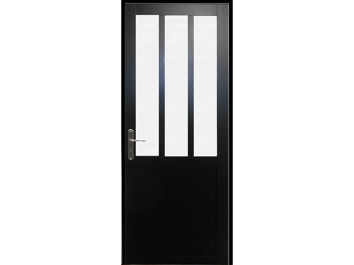 Blocco porta officina in vetro satinato nero H204 x L73 dimensioni del tavolo spingendo a destra