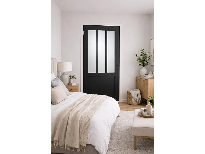 Bloque de puerta de taller Vidrio esmerilado negro H204 x L73 Dimensiones de la mesa que empuja hacia la derecha