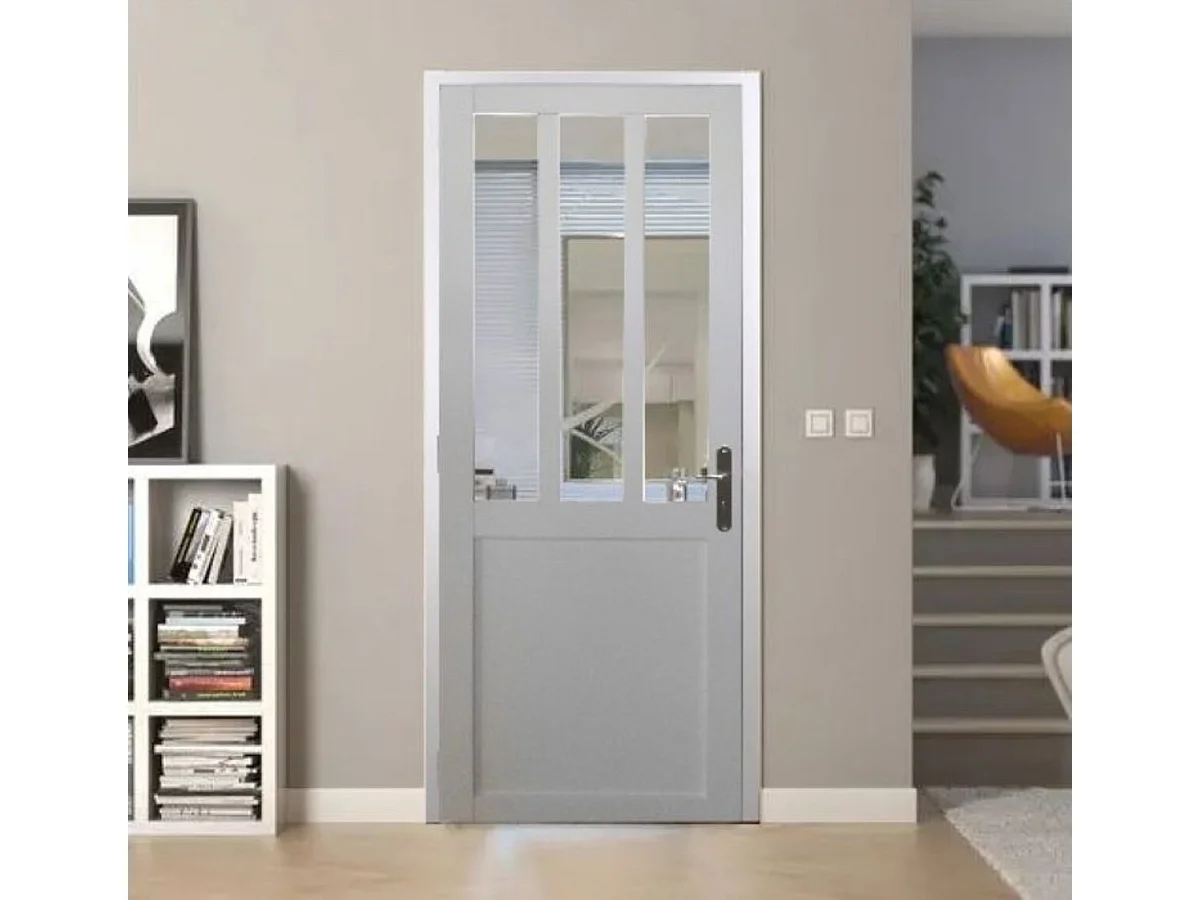 Bloc Porte Atelier BLANC H204 x L83 Poussant Gauche Cotes Tableau +Poignee