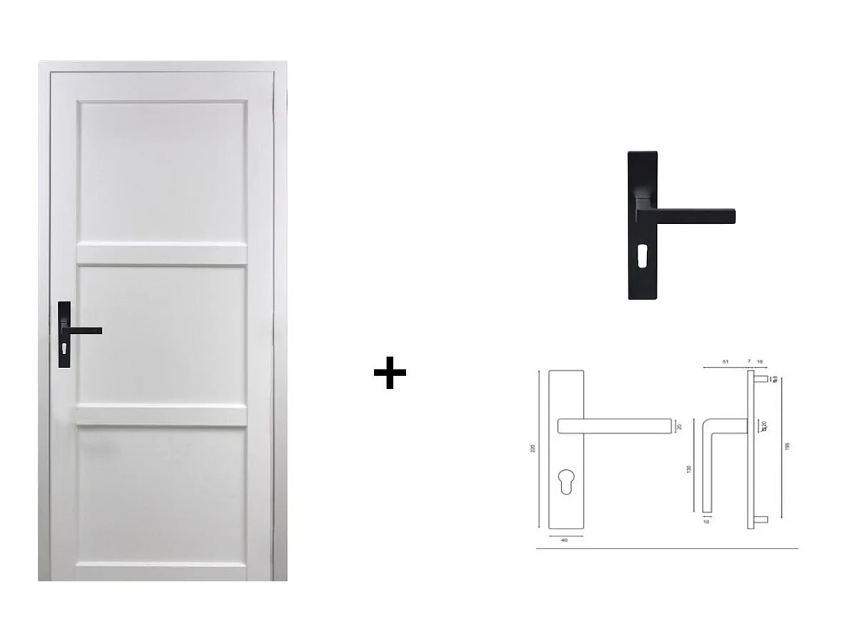 Bloc Porte Korya Blanc 3 Panneaux H204 X L73 Poussant Droite Cotes Tableau +poignee Gd Menuiseries