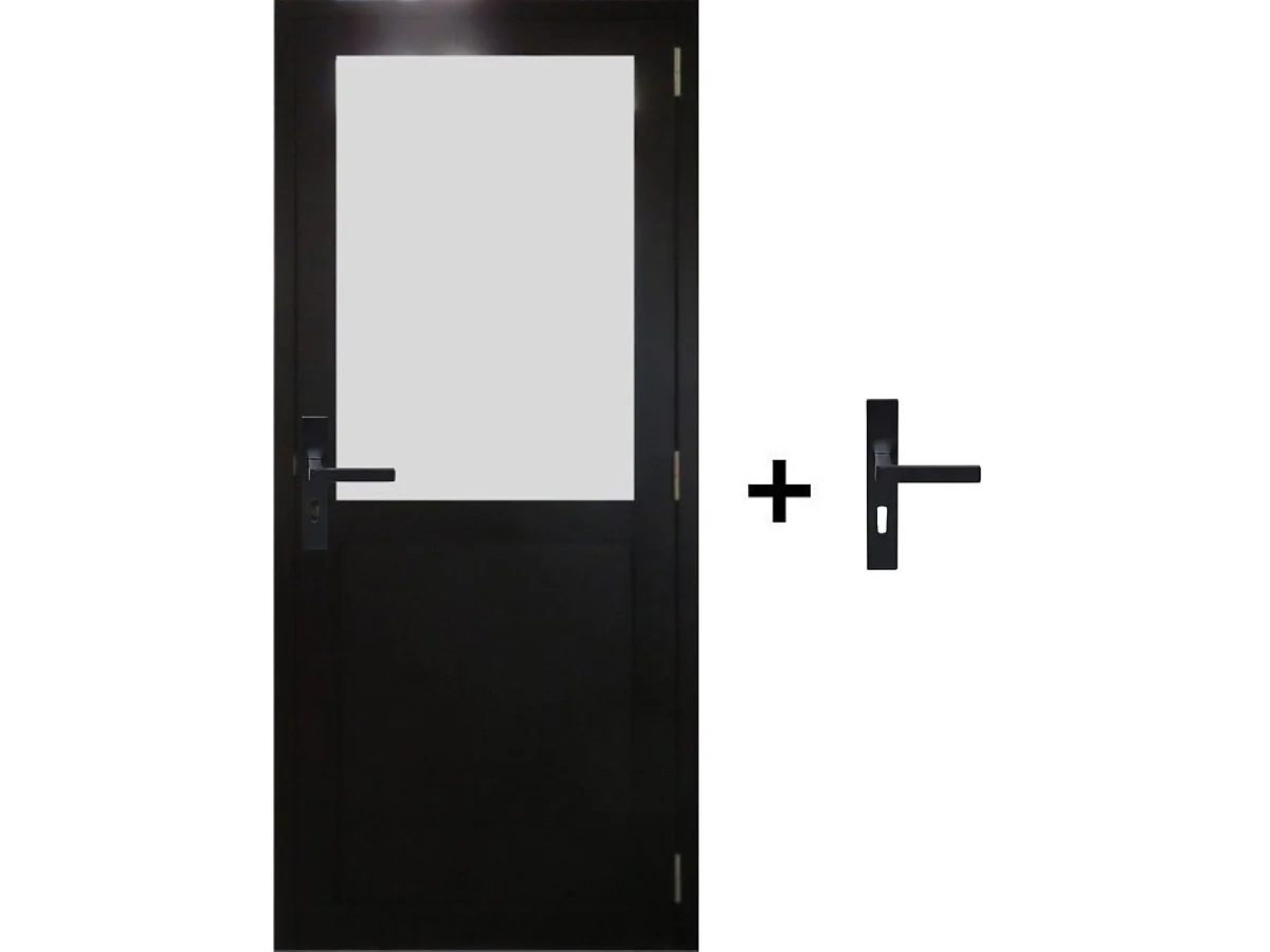 Bloque de puerta negro Athena H204 x L73 Empujando las dimensiones de la mesa izquierda + manija